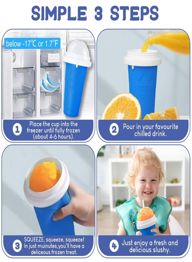 FANS-ONE Slushie Cup, 2 Pack Slushy Maker Cups, DIY Magic Squeeze Cups for Juice Milk Yogurt Make, Portable Double Layer Smoothie Cup with Lid & Straw for Kids Friends Family (Blue+New Pink) - Image 2
